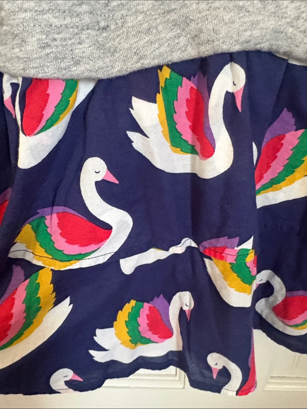 Mini Boden Grey and Navy Swan Sequin Dress with Rainbow Accents